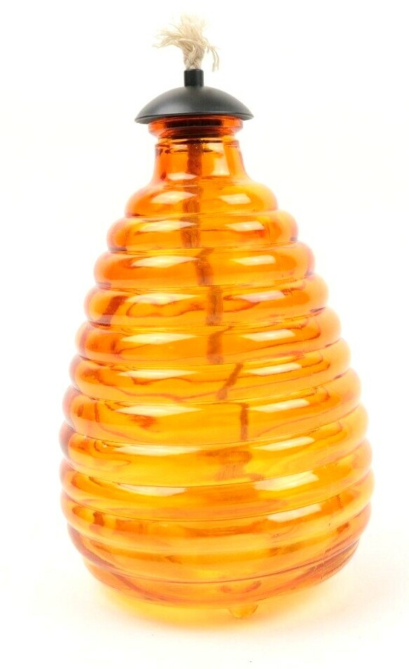 Evergreen Glass Oil lamp Torch Smokeless Bee Hive Outdoor Patio Repellent 9"