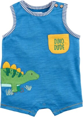 New Mud Pie Baby Boy  1 pc 6-9  months DINO SLUB STORTALL  Romper Blue gift