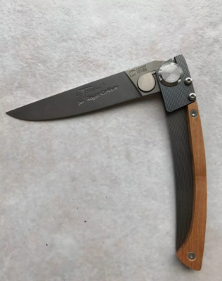 Roger Orfevre Folding Pocket Knife With K-Lock, Juniper Wood Handle 3 Inches