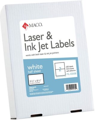 Maco White All-purpose Laser Labels 5-1/2'' X 8-1/2'' 500 Labels / Box