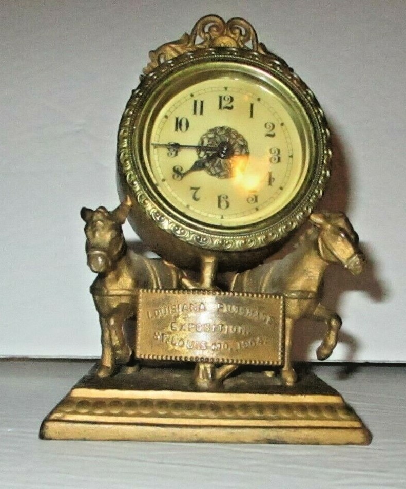 1904 St. Louis World's Fair Souvenir Clock Louisiana Purchase Exposition Donkey