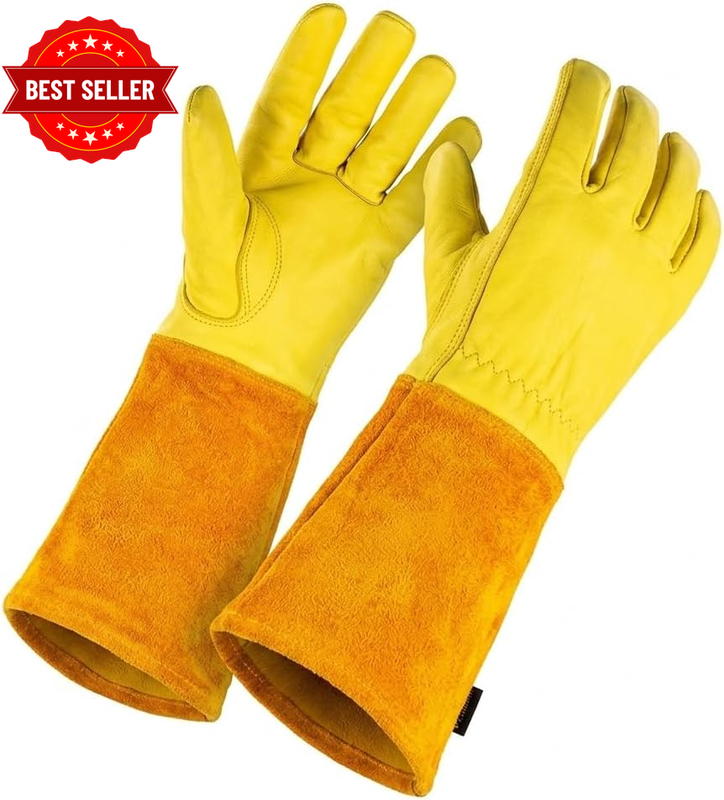 Long Cowhide Gardening Gloves, Rose Pruning Gauntlet Gloves, Heat Resistant Thor