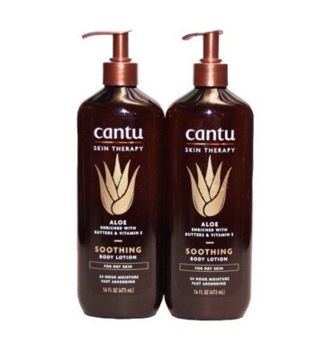 2 Pack Cantu Skin Therapy Aloe Vitamin E, SOOTHING Body Lotion Dry Skin 16oz.