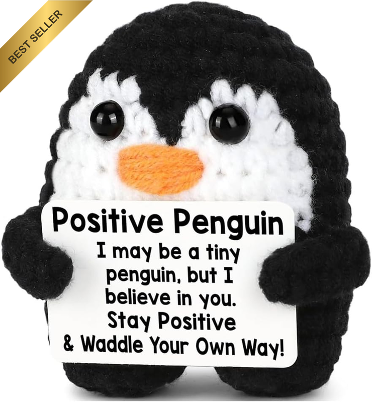Positive Crochet Penguin Animal for Comfort and Positivity, Funny Inspirational