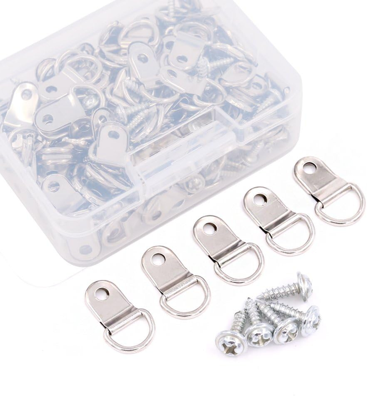 110Pcs Silver Metal D Ring Picture Hangers Frame Hanging Hangers Single Hole wit