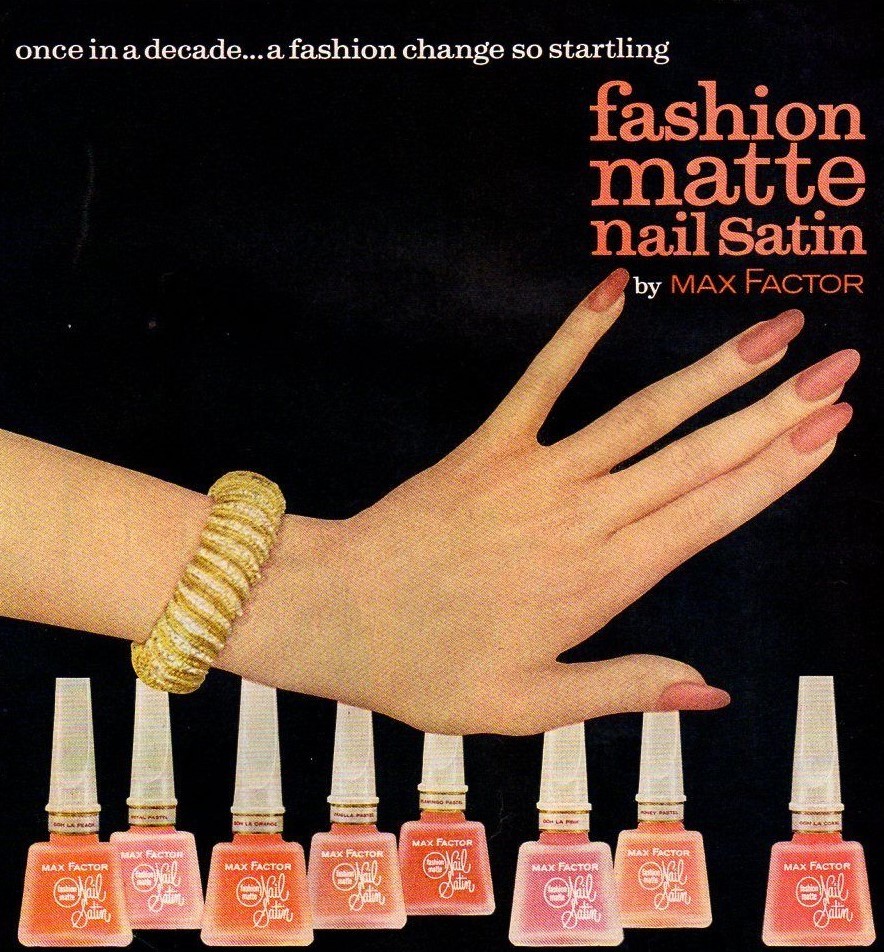 Vintage Beauty Fashion ad Max Factor 1962 Fashion Matte Nail Satin Nail Polish