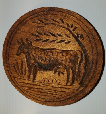 RETIRED GENE WILSON Wooden FOLK ART Butter Press MOLD full circle VIGILANT COW