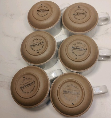 6 Natural Stoneware Cups Mugs MIDWINTER ENGLAND Excellent Stacking (Wedgwood)