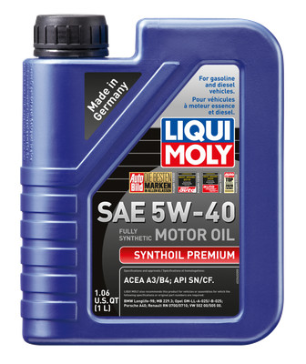 LIQUI MOLY 1L Synthoil Premium Motor Oil SAE 5W40 - Case of 12