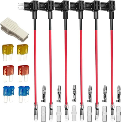 6Pcs 12V-24V Add-A-Circuit Micro 2 Fuse Tap, Piggy Back Blade Fuse Holder with W