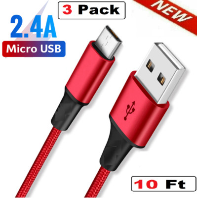 3 Pack Micro USB Fast Charging Cable For LG, Motorola, Samsung Android Phones