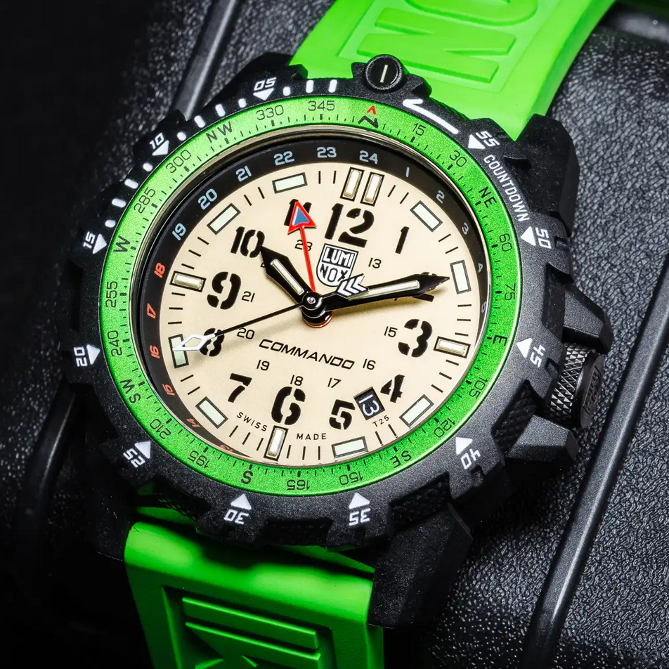 Pre-owned Luminox Commando Gmt Raider Military Sapphire Beige Green Band Watch Xl.3337
