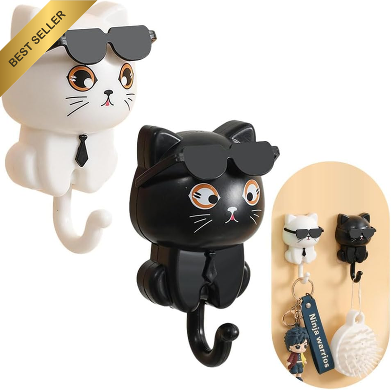2Pcs Cartoon Cat Wall Hooks Sunglasses Key Holder Creative Hook for Bags Hats To