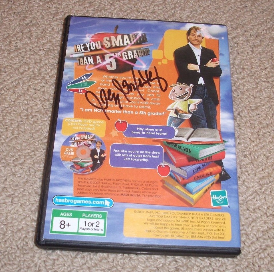 Are You Smarter Than A 5th Grader(DVD GAME) DVD Cover SIGNED by Jeff Foxworthy!