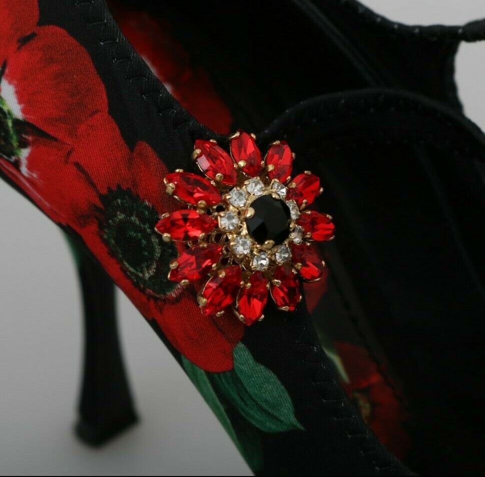 Pre-owned Dolce & Gabbana Shoes Black Red Floral Mary Janes Pumps Eu35 / Us4.5 Rrp $1200