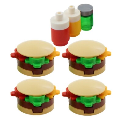 4 NEW LEGO HAMBURGER LOT ketchup mustard relish food hamburgers burger burgers