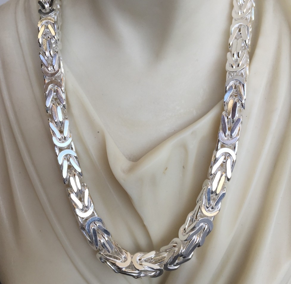 Pre-owned Handmade Mens Square King Byzantine Chain Necklace 7mm 174gr 27" 925 Sterling Silver
