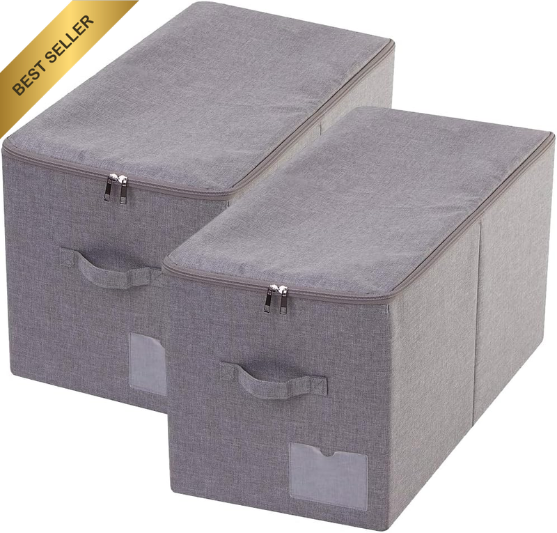 Pack of 2, Large Size Folding Washable Fabric Storage Boxes for Bedding Sheets, 