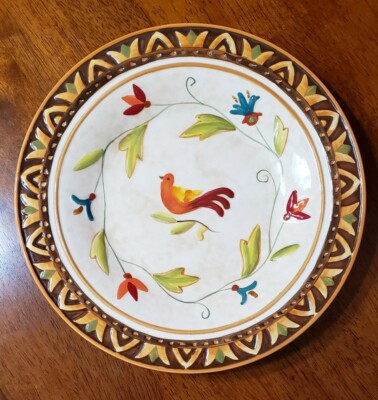 NWT! Fitz & Floyd Global Market: Salad Dessert Plate  - 8.75''  Motif Bird Floral