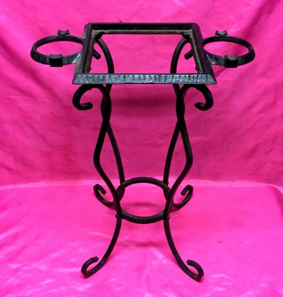 Antique Vintage VERONA Black Wrought Iron Plant Stand for 4 Planter - Nice!!