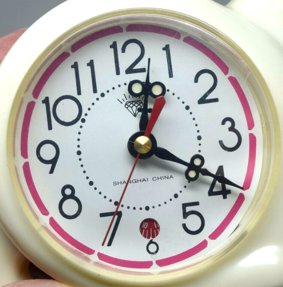 Vintage Shanghai China Fox Animal Shaped Diamond Alarm Cute Clock Works
