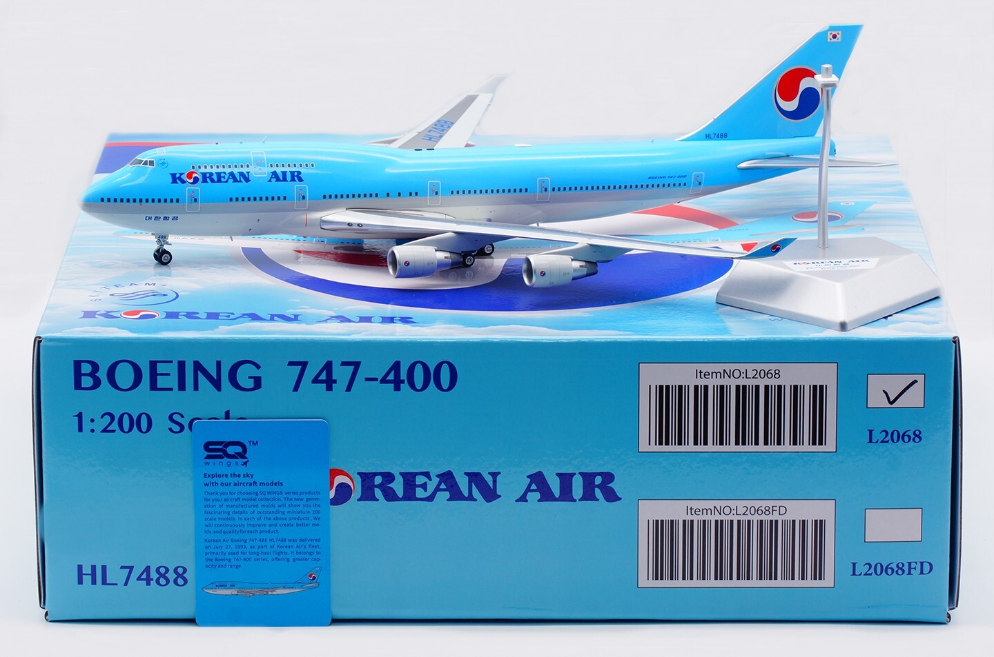 JC Wings 1:200 大韓航空 B747-400 HL7488 SQ Wings 1:200 Korean Air Boeing B747-400 Diecast Aircraft