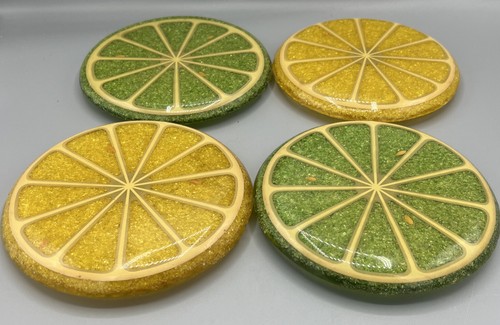 4 Vintage Acrylic Lemon & Lime Footed Trivets New Trends