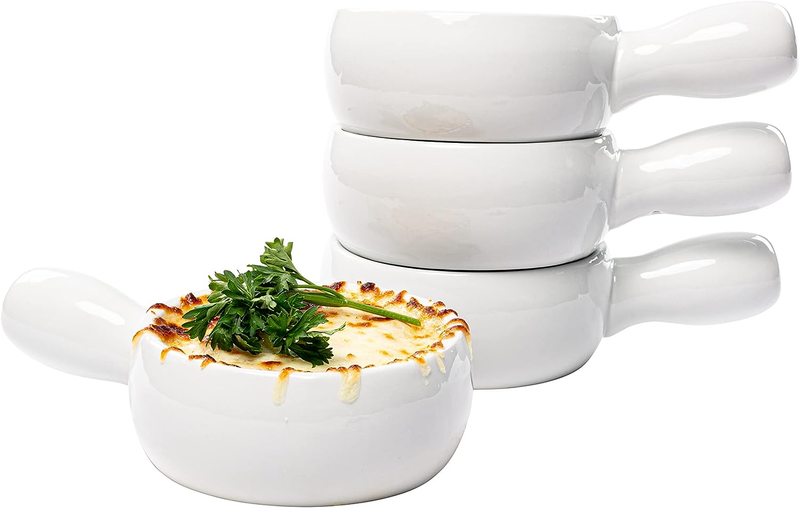 Soup Bowls, Set of 4 Soup Bowls with Handles, 12 Ounce,Microwave Safe, French On