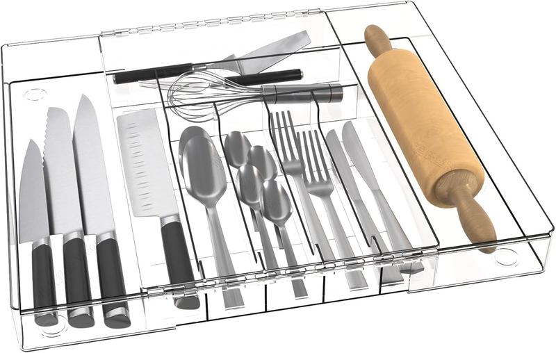 Expandable Kitchen Drawer Organiser, 9 Compartments Larger Cutlery Drawer Organi