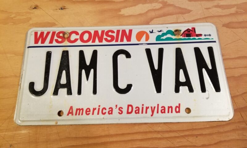 Wisconsin Personalized Vanity License Plate JAM C VAN Embossed 