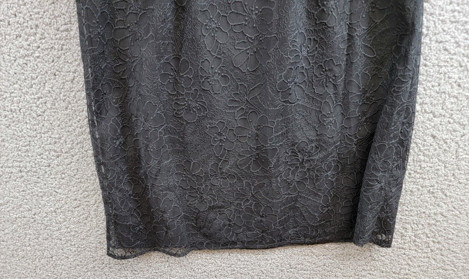 CeCe Lace Short-Sleeve A-Line Dress Women's S Rich Black Crew Neck Button Back - Picture 12 of 17