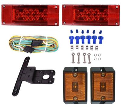 Rectangle LED Submersible Low Profile Light Kit Trailer Stop Brake+2X4'' amber$$
