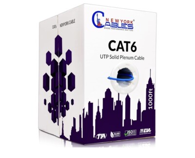 NewYork Cables | Cat6 Plenum Cable 1000FT (CMP), 550MHz, 23AWG 10 Gb cable, blue