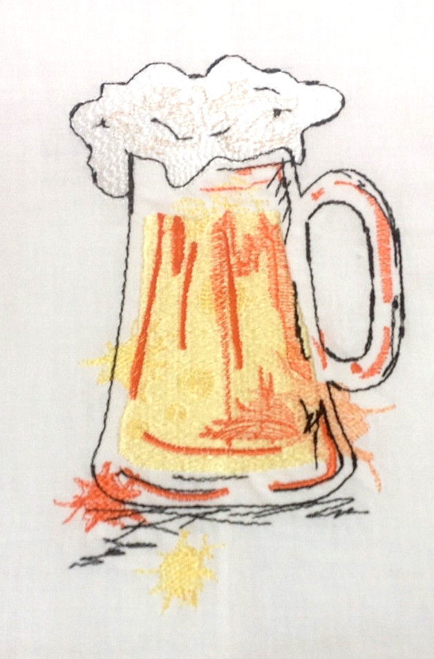 Linen Hand Towel W/ Embroidered  Mug of Beer Design FREE SHIPPING
