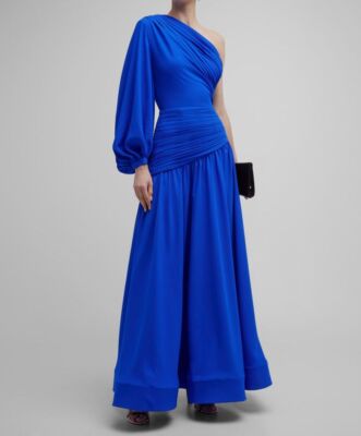 $1200 Bronx & Banco Women's Blue Japera Pleated One-Shoulder Dress Size XS