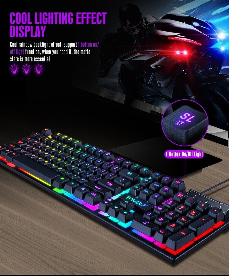 Gaming Keyboard and Mouse Combo Ergonomic For Computer Desktop RGB LED Backlight