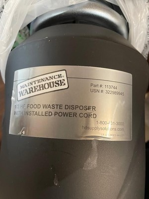 Maintenance Warehouse Garbage Disposal 1/3 HP W/Installed Power Cord (US-MW3-44)