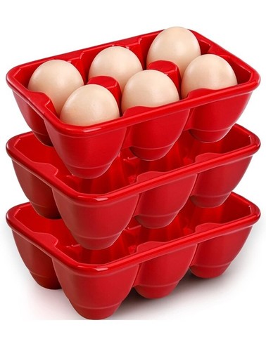 DEAYOU 3-Pack 18 Cups Ceramic Egg Holder, Half Dozen Porcela