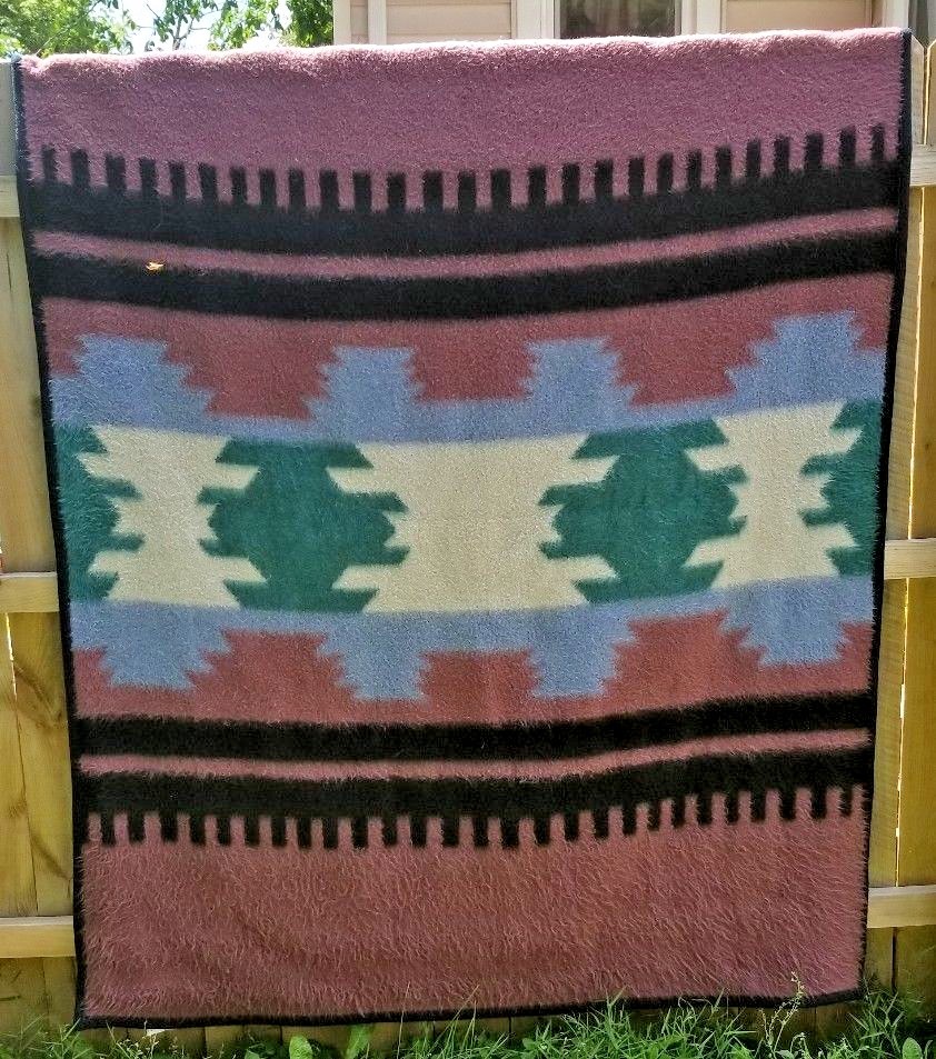 VTG Biederlack Blanket Reversible Southwest Aztec Acrylic throw Mexican native