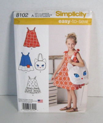 Simplicity 8102 Sundress - 3 Styles & Kitty Tote Pattern Child Size 3-8  Uncut