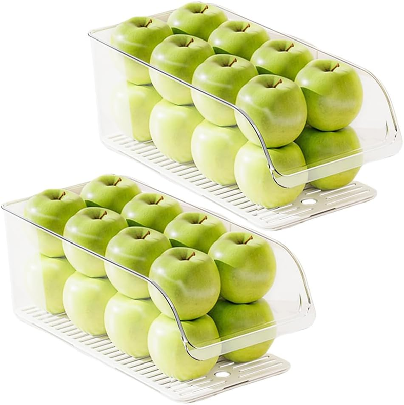 Clear Plastic Storage Bins, with Drain Tray, 2 Pack, Pantry Organizer Bins with