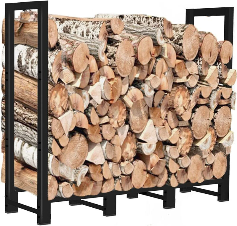 4Ft Heavy Duty Outdoor Firewood Rack Adjustable Holder Fireplace Wood Storage