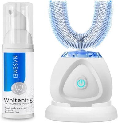 White Ultrasonic Toothbrush, Sonic Glow Brush, U Shaped To...