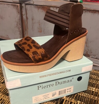 Pierre Dumas Sandal Womens 8.5 Clue-3 Platform Chunk Heeled Leopard New NIB