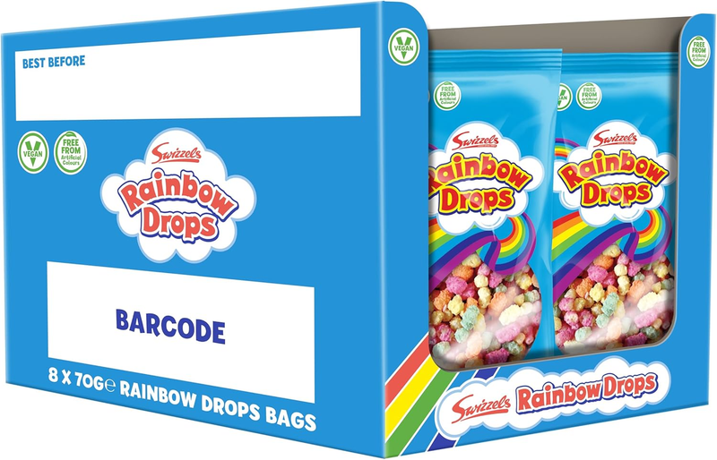 Swizzels Giant Rainbow Drops 8x70g Bags Individually Wrapped Bulk Sweets Candies