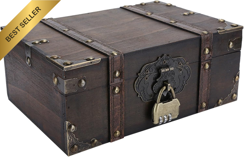 Vintage Wooden Storage Box Decorative Treasure Chest Jewelry Organizer for Home 