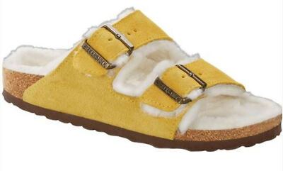 Pre-owned Birkenstock Arizona Shearling Suede Leather Slippers Mules Sandals Clogs Slides In Multicolor