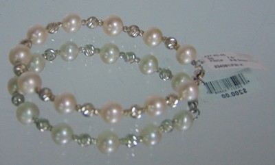 NEW 11 Fresh Water Cultured Pearl BRACELET Sterling Silver Swirl Cut Beads 7.5