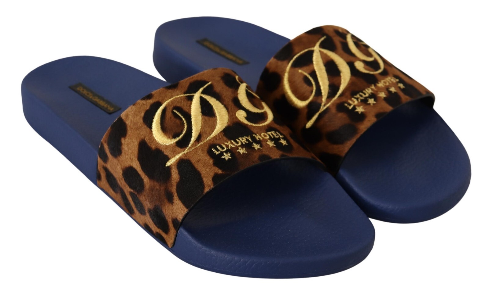 

DOLCE - GABBANA Shoes Резиновые шлепанцы с коричневым и коричневым леопардовым принтом EU44 / US11, Синий