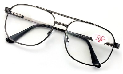 Metal Aviator Reading Glasses - Big Lens - Spring Hinge Square Reader Gold Gun
